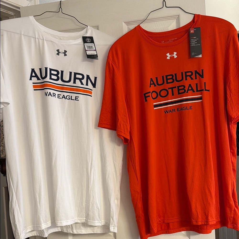 Auburn University Set of 2 NWT Under Armour White and Orange Tees Short Sleeve
